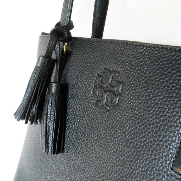 TORY BURCH THEA  LARGE ZIP TOP LEATHER TOTE LAPTOP BAG BLACK SOLD OUT BNWOT $495 - Picture 2 of 10